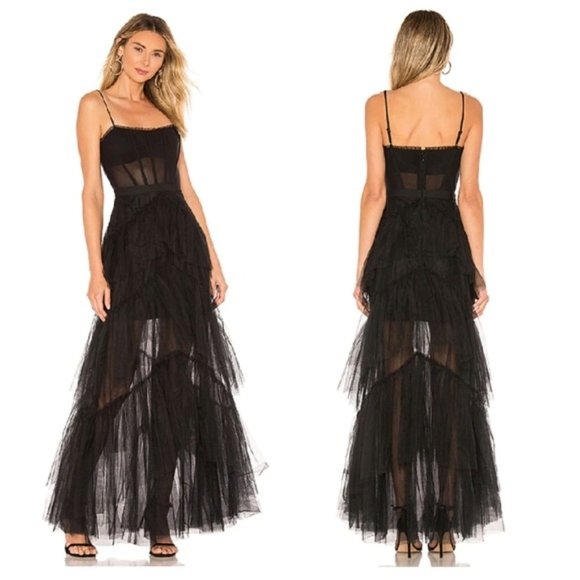 BCBGMaxAzria Dresses & Skirts - NEW BCBGMAXAZRIA Oly Black Corset Tulle Gown Ruffled Maxi Gown Dress Size 2